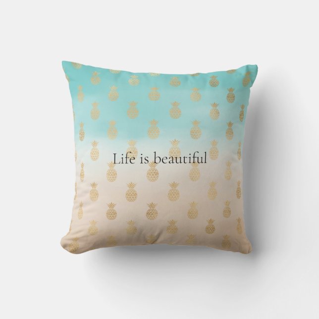Creme Peach Aqua Ombre Gold Ananas     Kissen (Vorderseite)