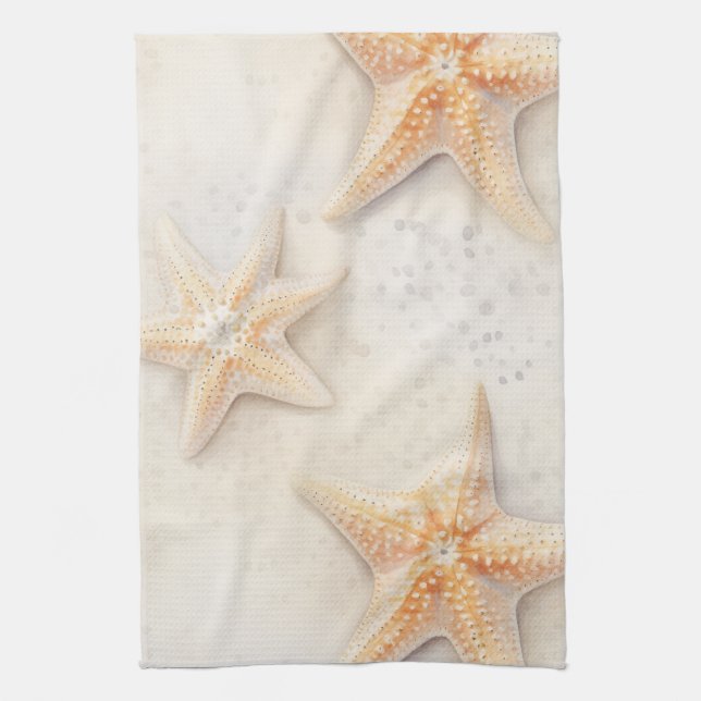 Creme Peach Beach Starfish Geschirrtuch (Vertikal)