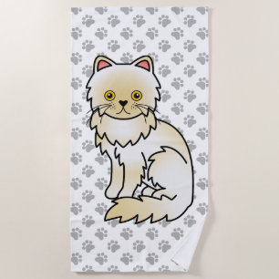Creme Persian Niedlich Cartoon Cat & Paws Strandtuch
