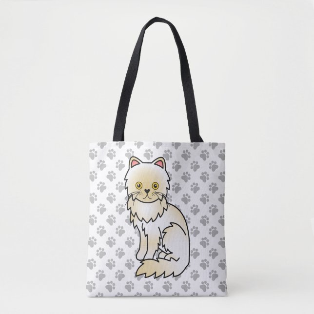 Creme Persian Niedlich Cartoon Cat & Paws Tasche (Vorderseite)