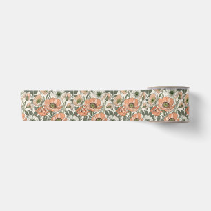 Creme-Pfirsich-Mohn-Blumenmuster Satinband