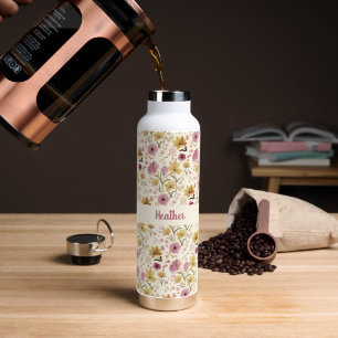 Creme-Pflaume-Wildblumen-Wasserfarbe-Monogramm-Nam Trinkflasche
