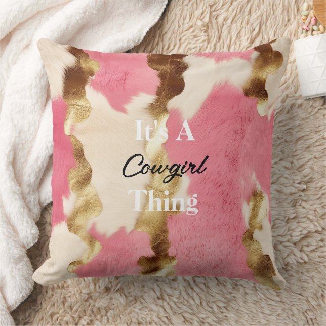 Creme Pink Gold Cowgirl Cowhide Angebot Kissen (Decke)