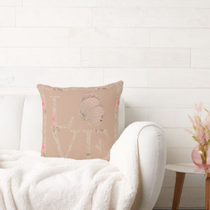 Creme Pink Liebe Schmetterling Floral Kissen