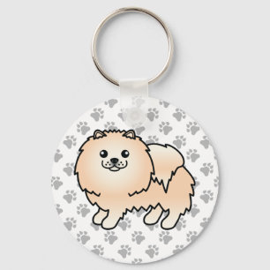 Creme Pomeranian Süßer Cartoon-Hund & Pfoten Schlüsselanhänger