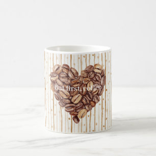 Creme Punkte Streifen First Kaffeebohnen Herz Kaffeetasse