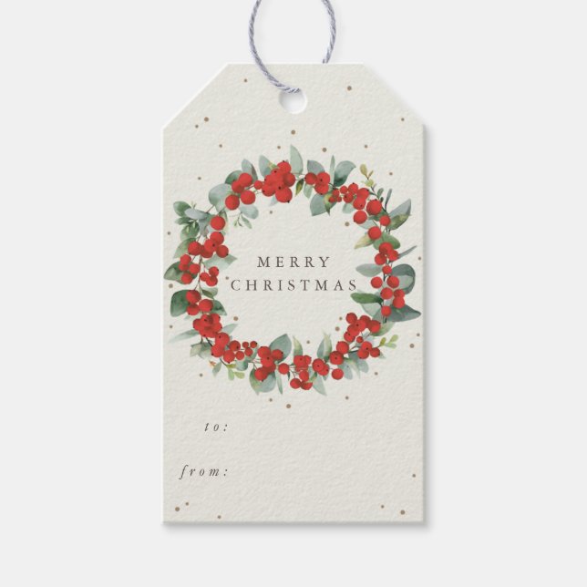 Creme Red Berry+Eucalyptus Christmas/Holiday Geschenkanhänger (Vorderseite)