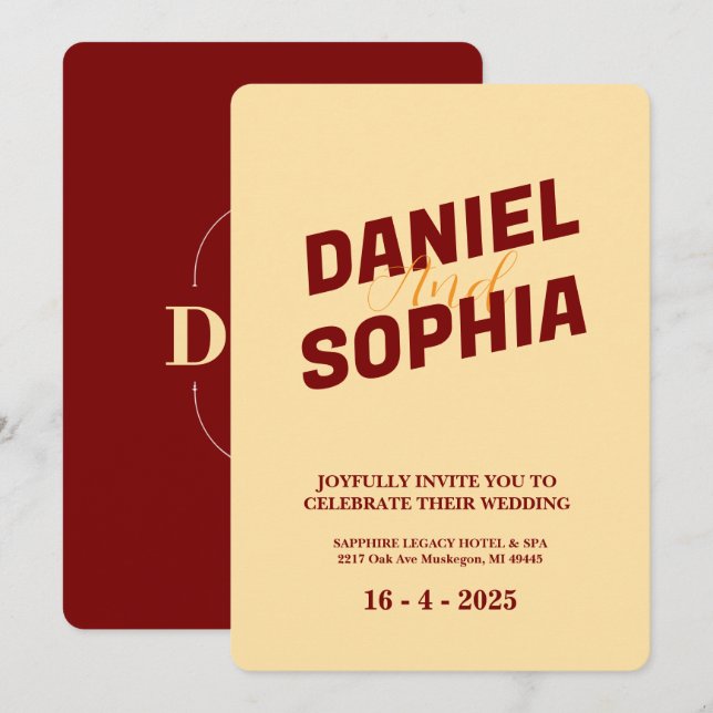 Crème Retro faire-part de mariage Card (Devant / Derrière)