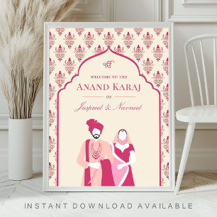 Creme Rosa Anand Karaj Sikh Hochzeit Willkommenssc Poster