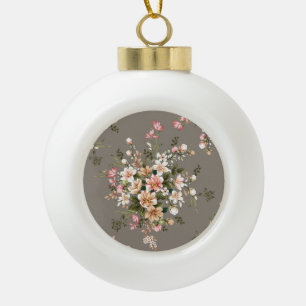 Creme, rosa Blume auf grau. Keramik Kugel-Ornament