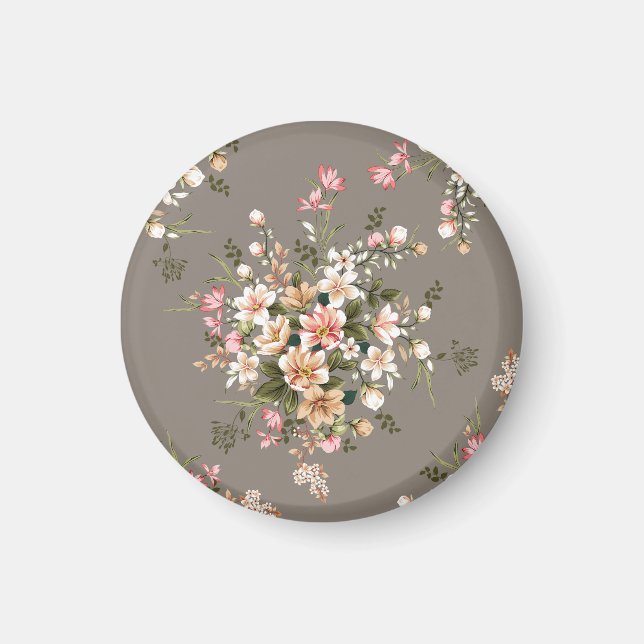 Creme, rosa Blume auf grau. Magnet (Vorne)