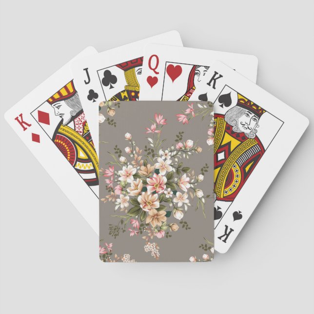 Creme, rosa Blume auf grau. Spielkarten (Rückseite)