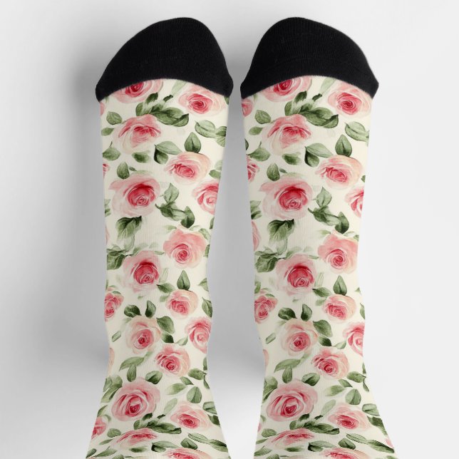Creme-Rosa-Rosen-Blumen   Socken (Oben)