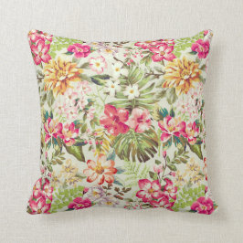 Creme, Rosa und grünes tropisches Blumenmuster Kissen