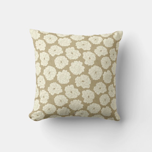 Creme Rose auf Golden Beige - nahtlos. Kissen (Vorderseite)