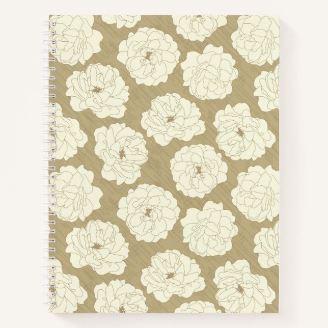 Creme Rose auf Golden Beige - nahtlos. Notizbuch (Vorderseite)