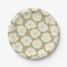 Creme Rose auf Golden Beige - nahtlos. Pappteller