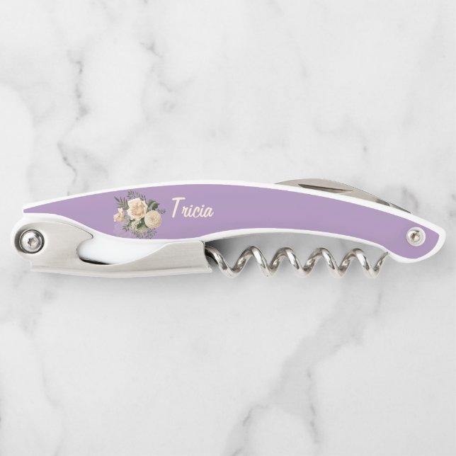 Creme-Rose auf Lavendel wären meine Bridmaid Kellnermesser (Vorderseite)