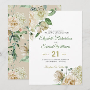 Creme Rose Bud Hydrangea Wasserfarbe Classic Einladung