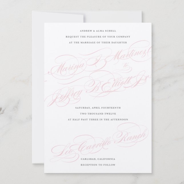 Crème, rose et gris ・ Invitation de mariage person (Devant)