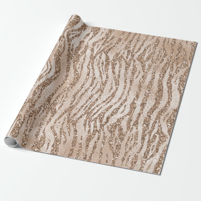 Creme Rose Gold Glitzer Zebra Print Geschenkpapier (Ungerollt)