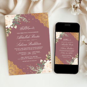 Creme Rose Gold Lace QR Code Rosa muslimische Hoch Einladung