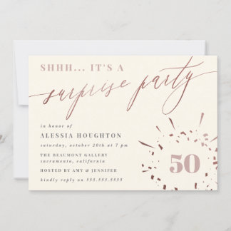 Creme & Rose Gold Script Überraschendes Party Einladung
