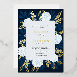Creme-Rose Hochzeit Blue Foil Einladung
