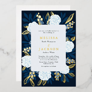 Creme-Rose Hochzeit Blue Foil Einladung