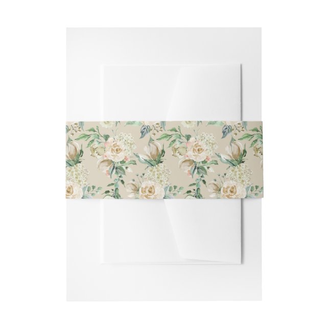 Creme Rose Hydrangea Floral Wasserfarbmuster Einladungsbanderole (Vorderseite Beispiel)