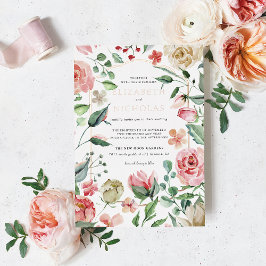 Crème & Rose | Romantische Frühlingsflorale Hochze Folieneinladung