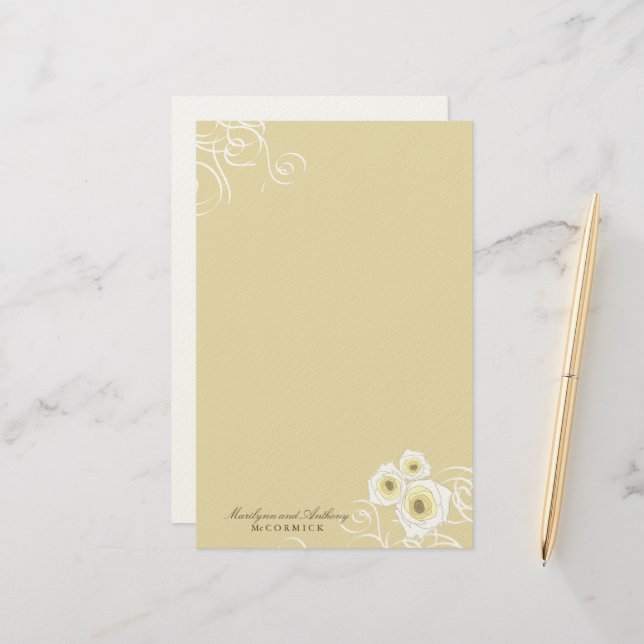 Creme Rose und Wirbel Elegante romantische Hochzei Briefpapier (Vorderseite/Rückseite Beispiel)
