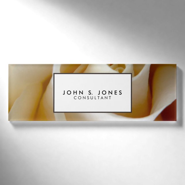 Creme Rose Wedding Foto Namenschild (Vorderseite)