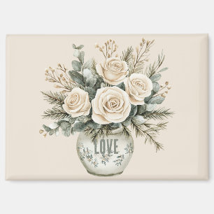 Creme-Rosen im Blumen-Vase Magnet