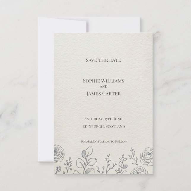 Creme-Rosen-Linienkunst Save the Date Karte (Vorderseite)