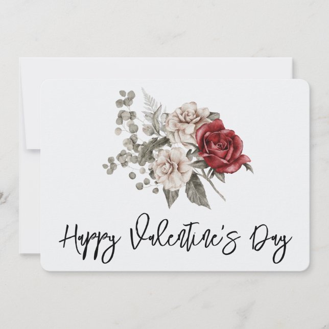 Creme & Rote Rose Boho Blume Bouquet Valentine Mitteilungskarte (Vorderseite)
