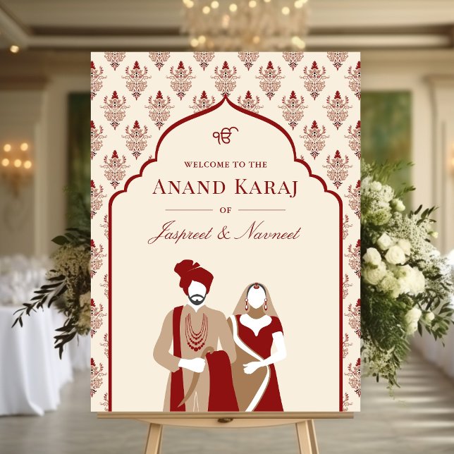 Crème Rouge Anand Karaj Sikh Mariage Affiche de bi (Créateur téléchargé)
