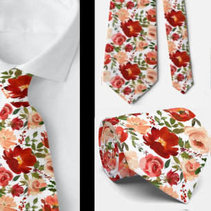 Crème rouge Aquarelle Floral Rose Cravate