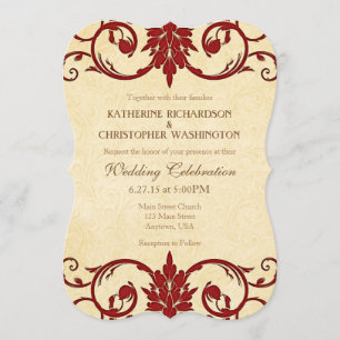 Crème Rouge Fissures Vintage Mariage Invitation