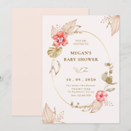 Creme ruhige, blumengeschmückte Babydusche Einladung
