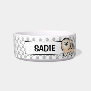 Creme-Sable-Pomeranian und personalisierter Name d Napf