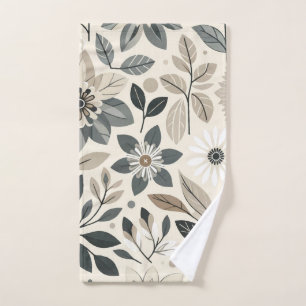 Creme & Sage Green Bold Modernes Blumenmuster Badhandtuch Set
