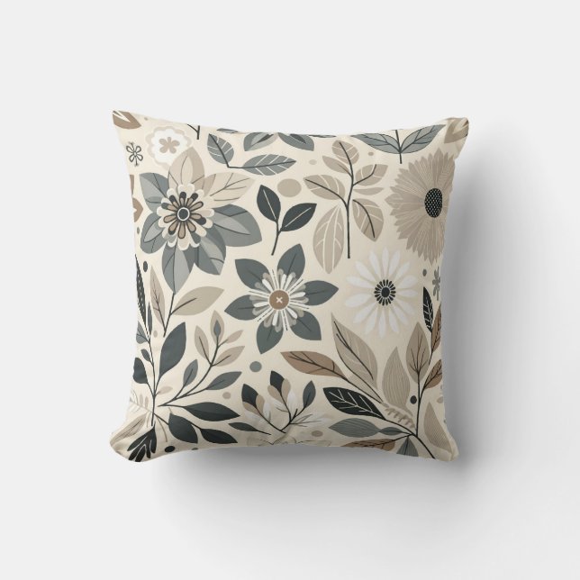 Creme & Sage Green Bold Modernes Blumenmuster Kissen (Vorderseite)