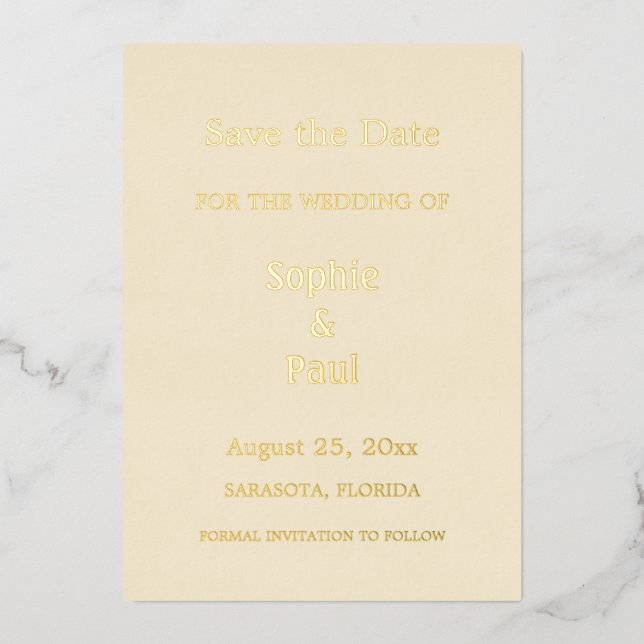 Creme Save the Date Goldfolie Einladung (Vorderseite)