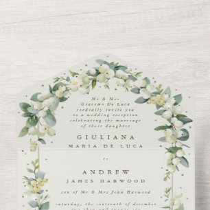 Creme Schneebeere + Eukalyptus Hochzeitsempfang nu All In One Einladung