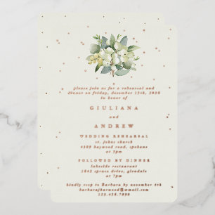 Creme-Schneebeeren- und Eukalyptus-Hochzeitsprobe Folieneinladung
