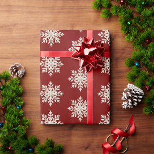 Creme-Schneeflocke-Rot-Weihnachten Geschenkpapier