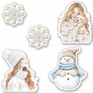 Creme-Schneeflocken Blau Weihnachten Mädchen Schne Aufkleber