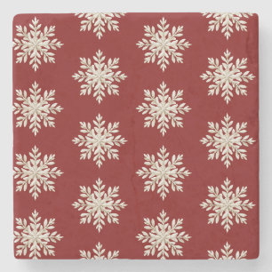 Creme-Schneeflocken-Rot-Weihnachten Steinuntersetzer