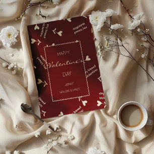 Creme-Schrift-Herzen auf Burgunderrot– Valentinsmu Feiertagskarte
